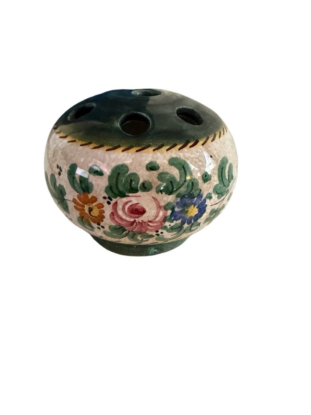 Vintage Italian Hand Painted Pottery Flower Frog Vase Made in Italy V.B. 3" Flor
